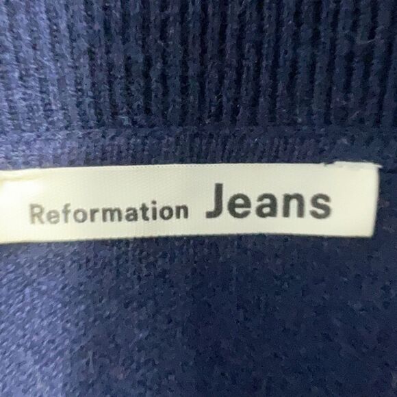 Reformation Beckie Cashmere Sweater Navy Blue Collared Preppy Soft Pull Over XS - Picture 6 of 6